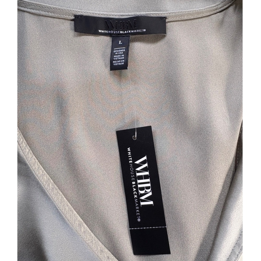 NWT White House Black Market Satin Ruffle Front Shell in Bay Leaf, Size Large - Picture 5 of 8